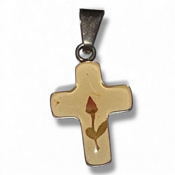 Sterling Silver Floral Cross Pendant – 925 Marked Bail - Picture 6 of 8